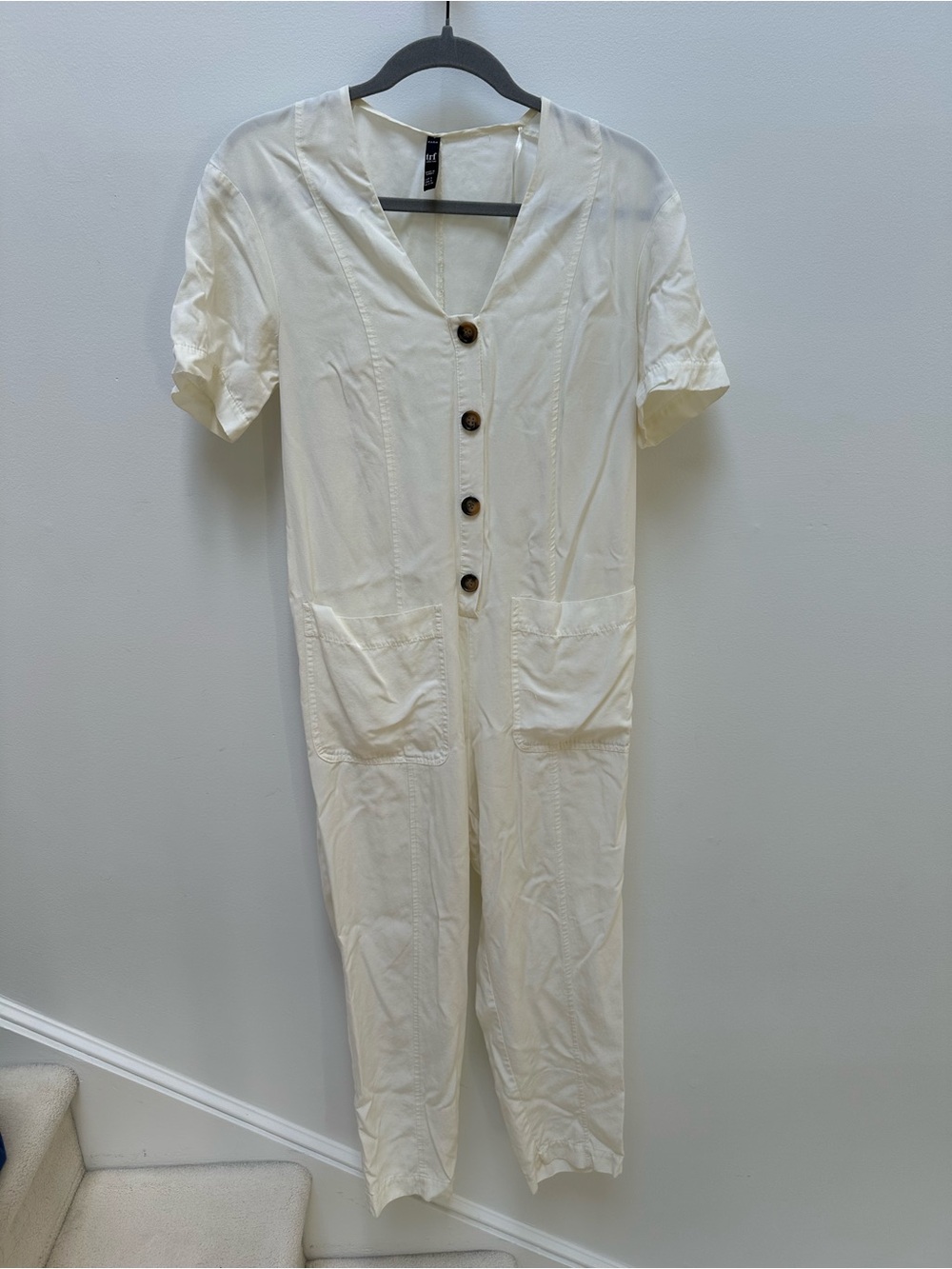 Button-Front Cream One-Piece Jumpsuit